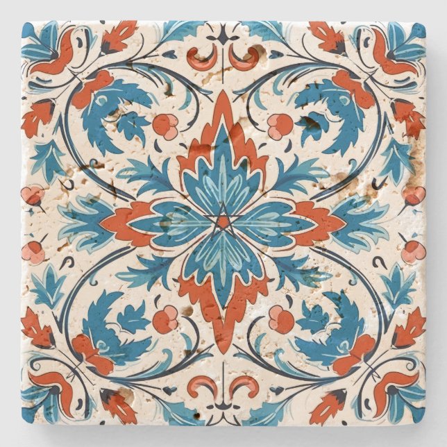 Create Your Own Mediterranean Turquoise Pumpkin Stone Coaster (Front)