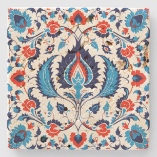 Create Your Own Mediterranean Turquoise Red Flower Stone Coaster