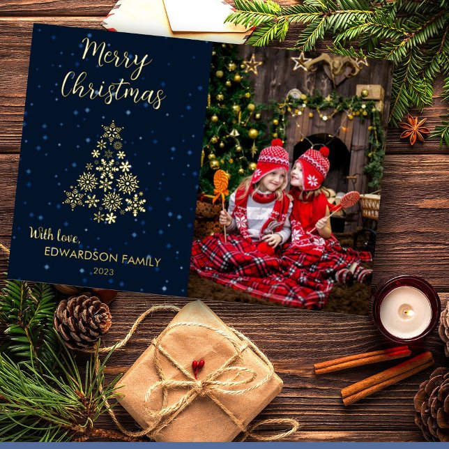Create your own Merry Christmas photo Foil Holiday Card (Rustic Merry Christmas photo foil holiday card.)