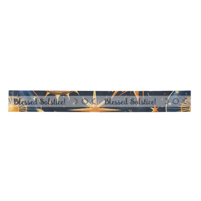 Create Your Own Midnight Blue & Gold Celestial Satin Ribbon (Front)