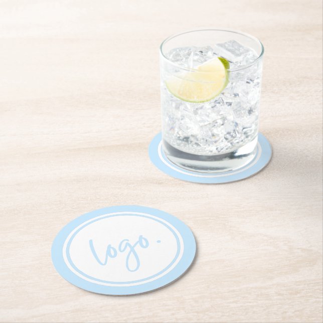 CREATE YOUR OWN MINIMAL BUSINESS LOGO BLUE CUSTOM ROUND PAPER COASTER (Insitu)