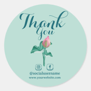 Create your Own Mint Green Lotus Thank You Social  Classic Round Sticker