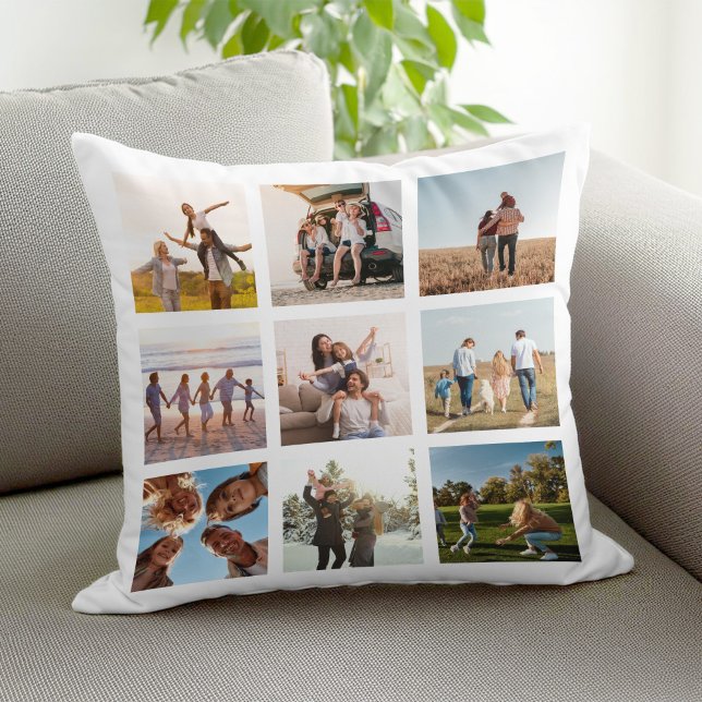 Create Your Own Modern 9 Photo Collage Square Cushion (Creator Uploaded)