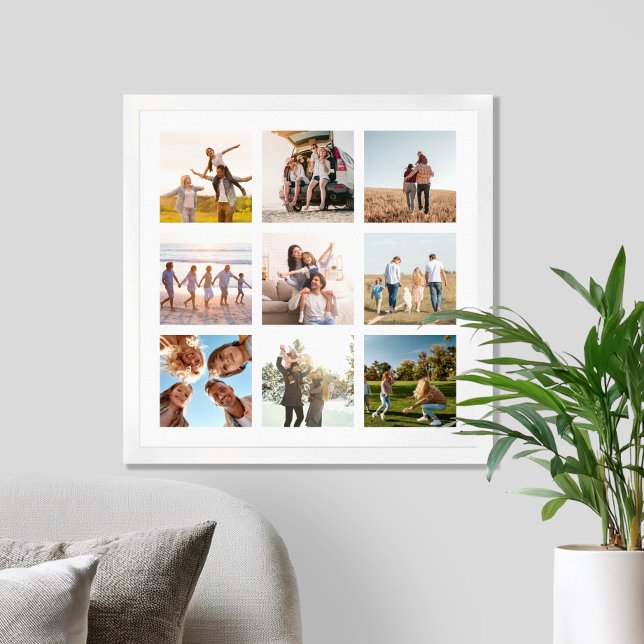 Create Your Own Modern 9 Photo Collage Square Poster (Creator Uploaded)