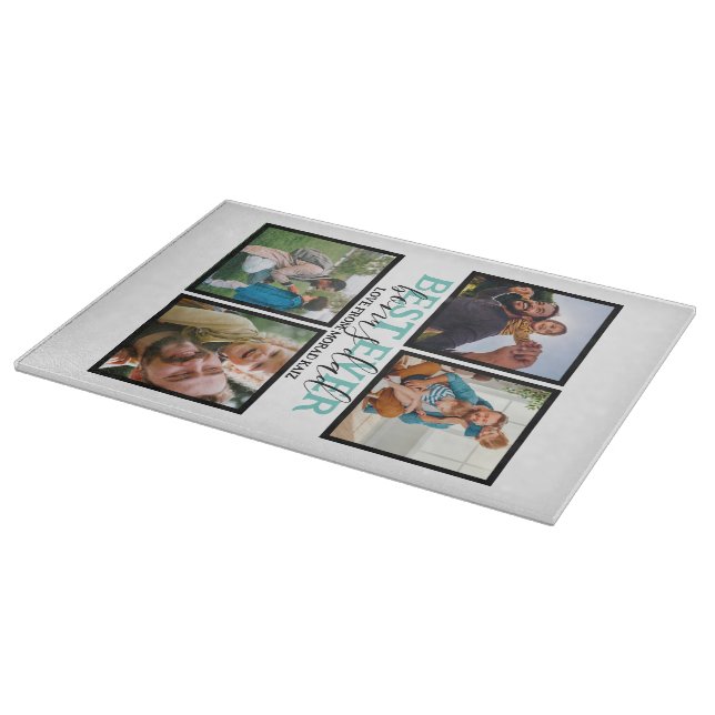 Create your own Modern Bonus Dad 4 Photo Collage  Cutting Board (Corner)