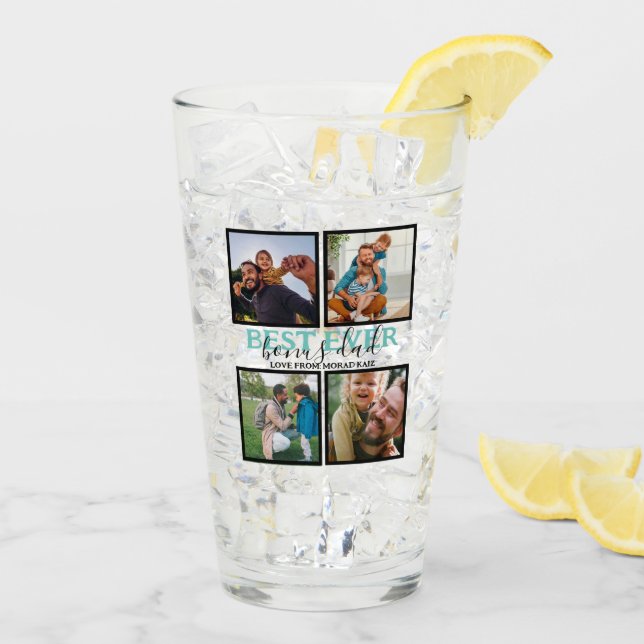 Create your own Modern Bonus Dad 4 Photo Collage Glass (Back Ice)