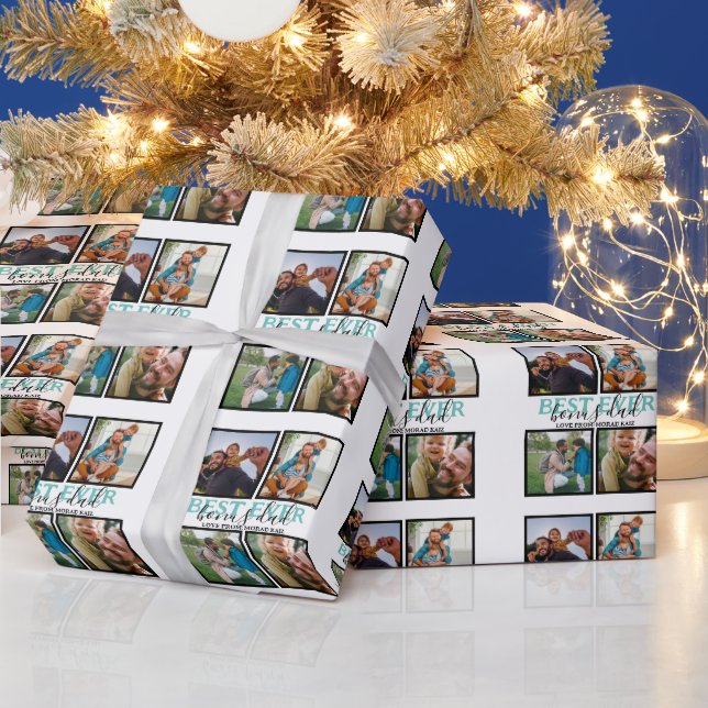 Create your own Modern Bonus Dad 4 Photo Collage Wrapping Paper (Holidays)