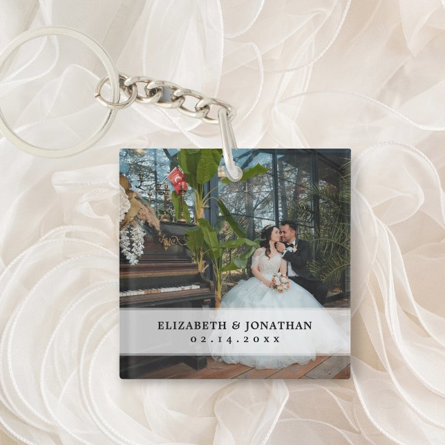 Create Your Own Modern Chic Couple Wedding Photo Key Ring (Creator Uploaded)