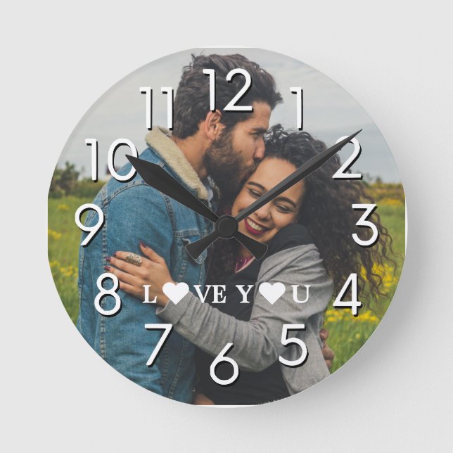Create Your Own Modern Couple One Photo Round Clock (Front)