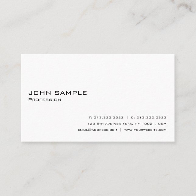 Create Your Own Modern Elegant White Simple Plain Business Card (Front)
