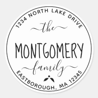 Create Your Own Modern Family Name Return Address Classic Round Sticker