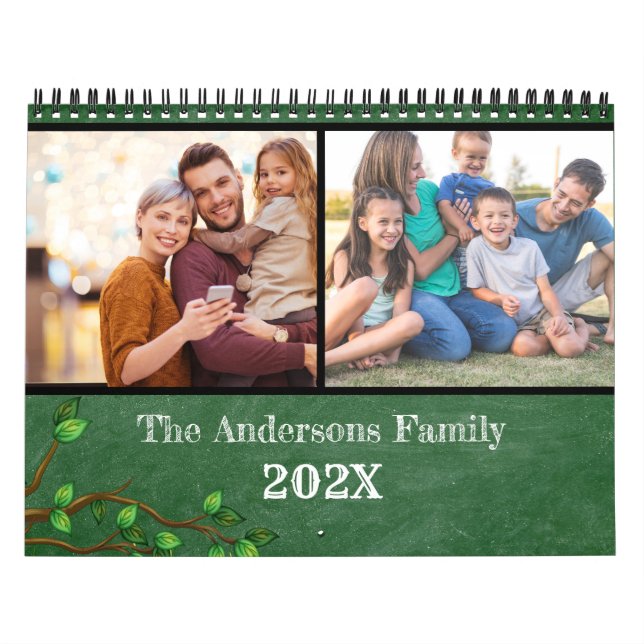 Create your own Modern  Family Photo Monthly Green Calendar (Cover)
