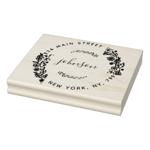 Create Your Own Modern Floral Round Return Address Rubber Stamp