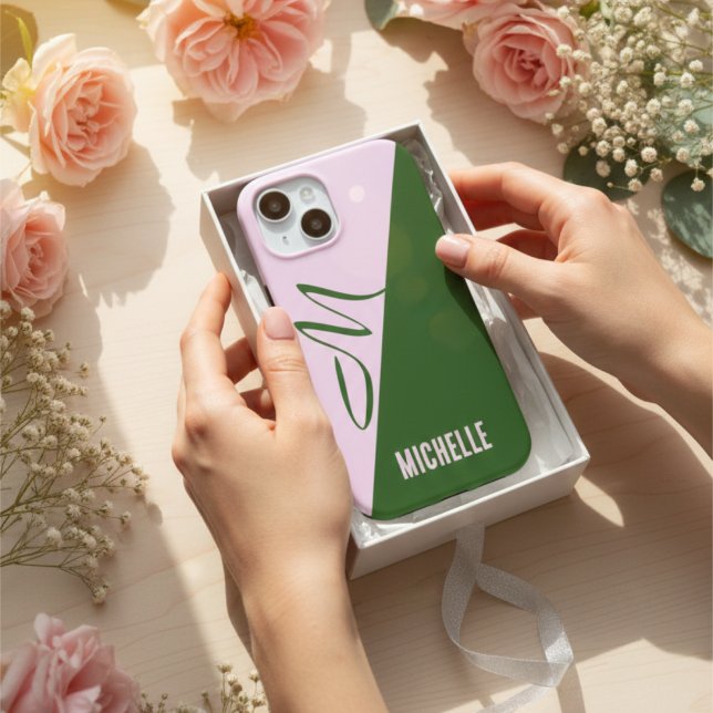 Create Your Own Modern Forest Green & Soft Pink Case-Mate iPhone Case (Creator Uploaded)