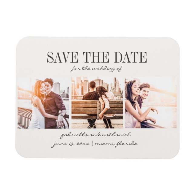 Create Your Own Modern Handwritten 3 Photo Save Th Magnet (Horizontal)