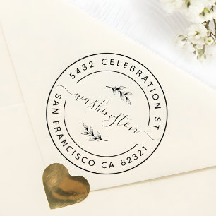 Create Your Own Modern Round Laurel Return Address Rubber Stamp