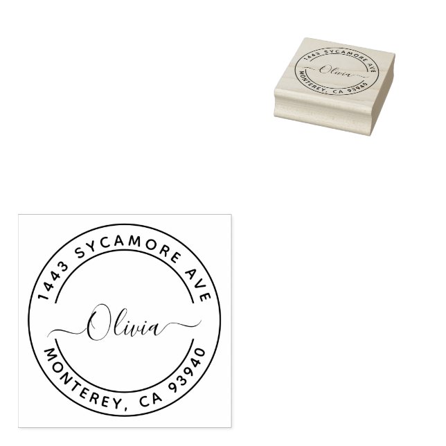 Create Your Own Modern Round Return Address Rubber Stamp (Stamped)