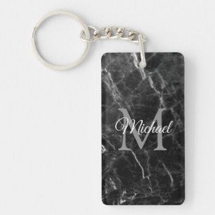 Create Your Own Monogram Black Marble Template Key Ring