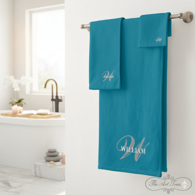 Create Your Own Monogram Colour Match Teal  Bath T Bath Towel Set (Creator Uploaded)