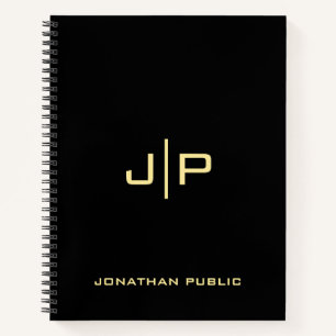 Create Your Own Monogram Gold & Black Template Notebook