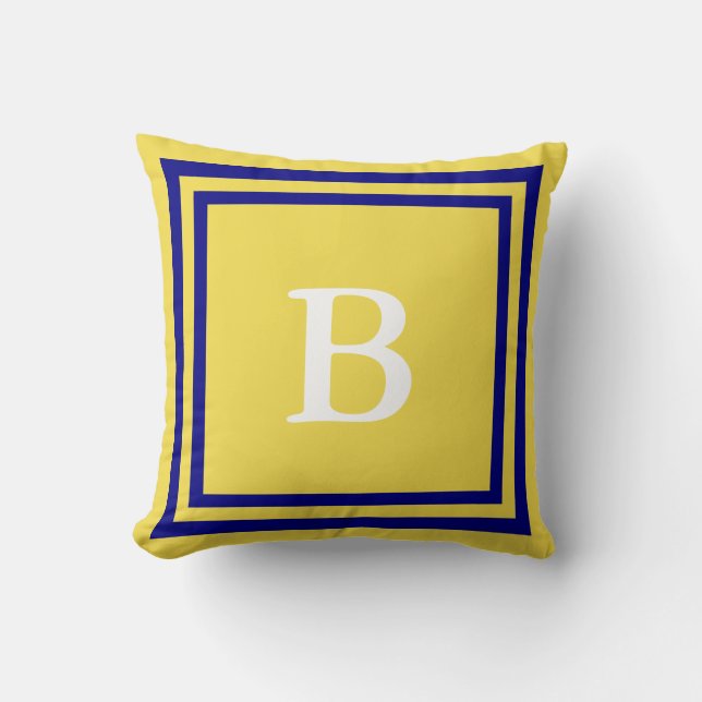Create Your Own Monogram Navy Blue and Yellow Cushion (Front)