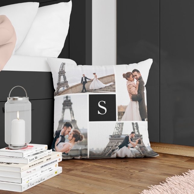 Create Your Own Monogrammed 5-Photo Collage Cushion (Creator Uploaded)