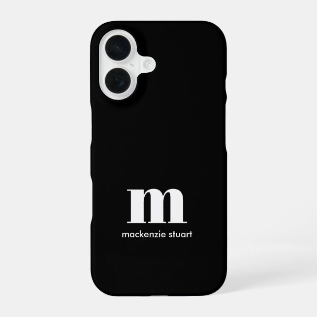 Create Your Own Monogrammed Modern Initials Black iPhone 16 Case (Back)