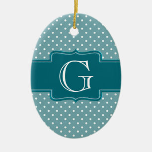 Create Your Own Monogrammed Teal Jade Polka Dots Ceramic Ornament