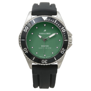 Create Your Own Monogrammed Typography Green Mens Watch