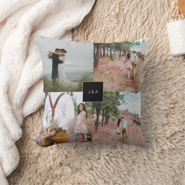 Create your own monogrammed wedding photo collage  cushion (Blanket)