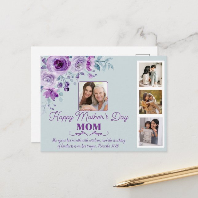Create Your Own Mother's Day Collage Floral Postcard (Front/Back In Situ)