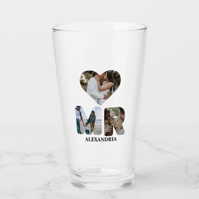 Create your own Mr and Mrs photo Matching couple Glass (Front)
