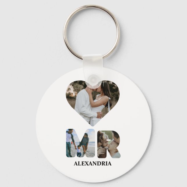 Create your own Mr and Mrs photo Matching couple Key Ring (Front)