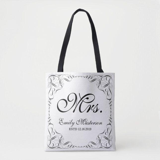 Create Your Own Mr Mrs His Hers Wedding Monogram Tote Bag (Front)