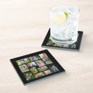 Create Your Own Multi Photo Collage Black Glass Coaster