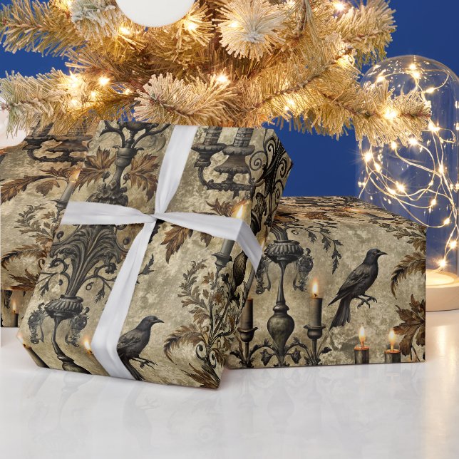 Create Your Own Mysterious Gothic Ravens Damask Wrapping Paper (Holidays)