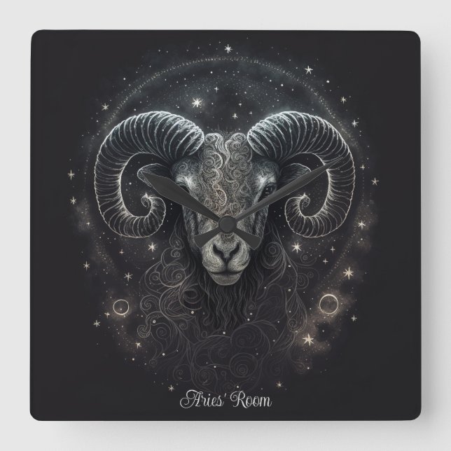 Create Your Own Mystical Astrology Aries Zodiac Square Wall Clock (Front)