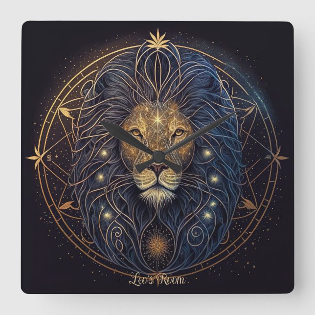 Create Your Own Mystical Astrology Leo Zodiac Square Wall Clock (Front)