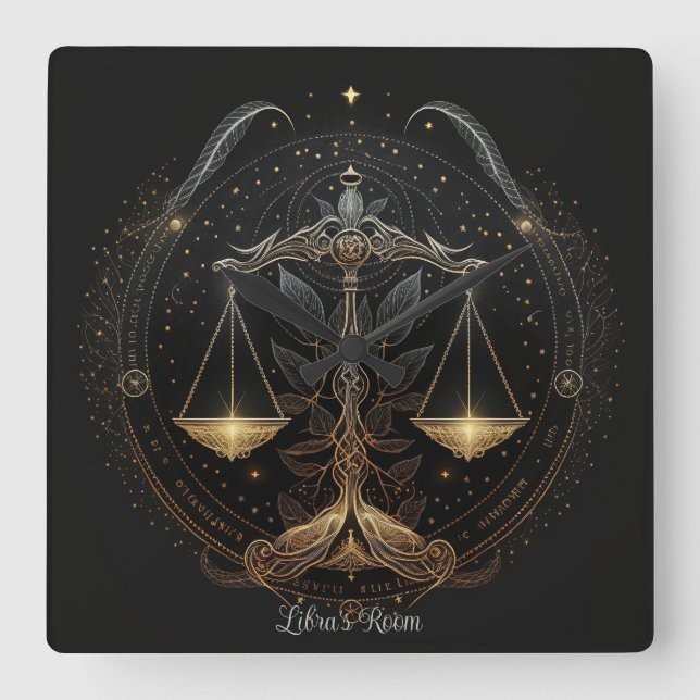 Create Your Own Mystical Astrology Libra Zodiac Square Wall Clock (Front)