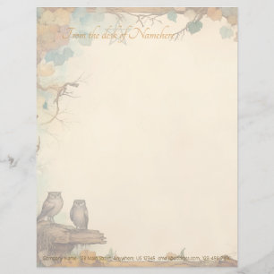 Create Your Own Mystical Autumn Owls Roost Floral Custom Letterhead