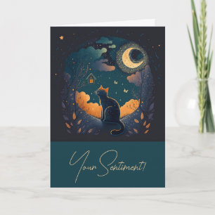 Create Your Own Mystical Black Cat & Birds Holiday Card