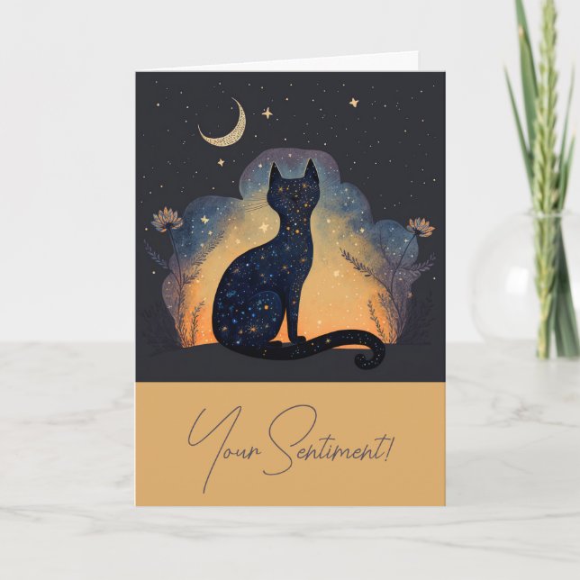 Create Your Own Mystical Black Cat Silhouette Holiday Card (Front)