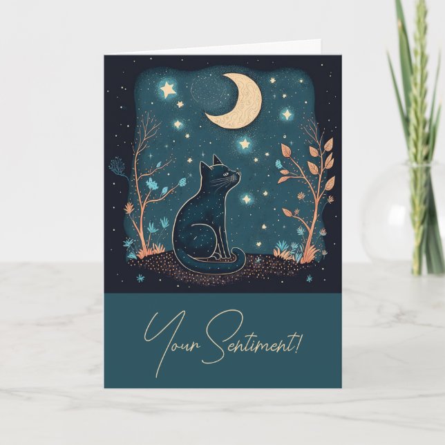 Create Your Own Mystical Black Cat & Wildflowers Holiday Card (Front)