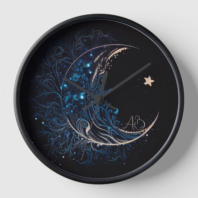 Create Your Own Mystical Blue & Gold Moon Clock (Front)