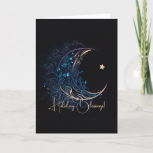Create Your Own Mystical Blue & Gold Moon Holiday Card