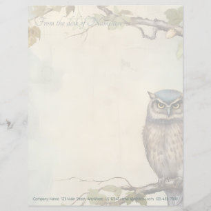Create Your Own Mystical Blue Owl Green Leaves Custom Letterhead