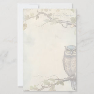 Create Your Own Mystical Blue Owl Green Leaves Stationery