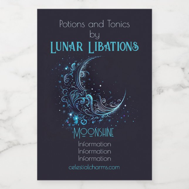 Create Your Own Mystical Blue & Silver Moon Wine Label (Single Label)