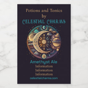 Create Your Own Mystical Crescent Moon & Planets Wine Label