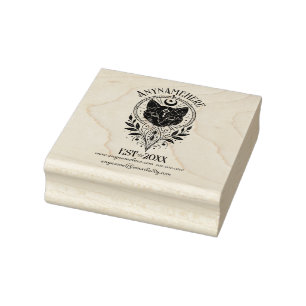 Create Your Own Mystical Floral Lunar Black Cat Rubber Stamp